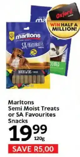 Oxford Freshmarket Marltons Semi Moist Treats or SA Favourites Snacks offer
