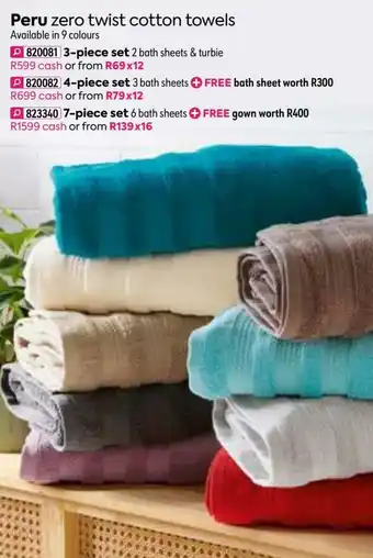 HomeChoice Peru Zero Twist Cotton Towels 7- Piece Set offer
