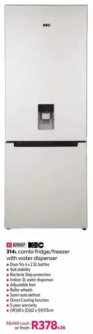 HomeChoice KIC 314L Combi Fridge/Freezer with Water Dispenser offer