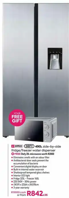 HomeChoice Defy 490L Side-by-Side Fridge/Freezer Water Dispenser offer