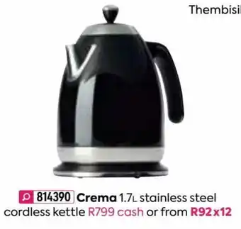 HomeChoice Crema 1.7L Stainless Steel Cordless Kettle offer