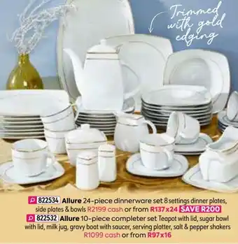 Allure 10-Piece Completer Set, Teapot with Lid, Sugar Bowl with Lid, Milk Jug, Gravy Boat with Saucer, Serving Platter, Salt