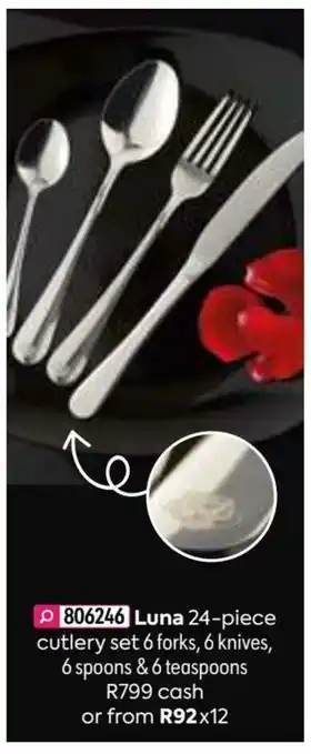 Luna 24-Piece Cutlery Set 6 Forks, 6 Knives, 6 Spoons & 6 Teaspoons