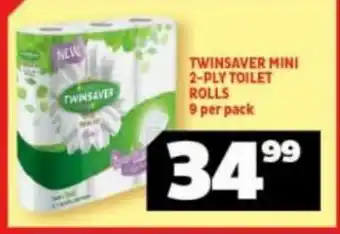 Usave Twinsaver Mini 2-Ply Toilet Rolls 9 per pack offer
