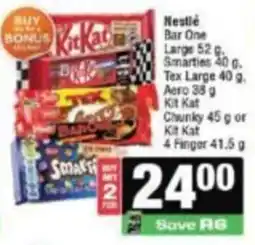 KwikSpar KitKat Bar One Smarties Aero Kit Kat Chunky Kit Kat 4 Finger offer