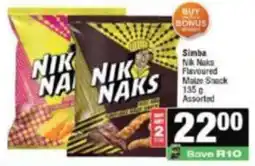 KwikSpar Simba Nik Naks Flavoured Maize Snack Assorted offer