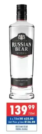 Ultra Liquors Russian Bear Vodka Range offer