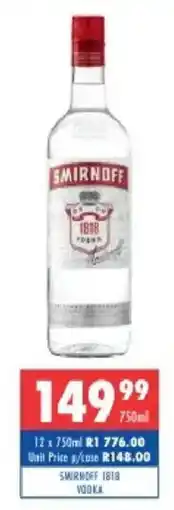 Ultra Liquors Smirnoff 1818 vodka offer