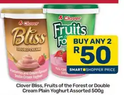 Pick n Pay Clover Bliss, Fruits of the Forest or Double Cream Plain Yoghurt Assorted 500g offer