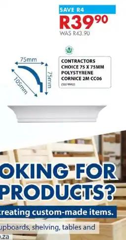 Chamberlain Contractors Choice 75 X 75MM Polystyrene Cornice 2M CC06 offer
