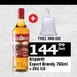 Oxford Freshmarket Klipdrift Export Brandy 750ml + 2kg Ice offer