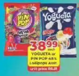 M.A Powertrade YOGUETA or PIN POP 48's Lollipops Assorted offer