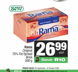 Spar Savemor Rama Original 70% Fat Spread Brick offer