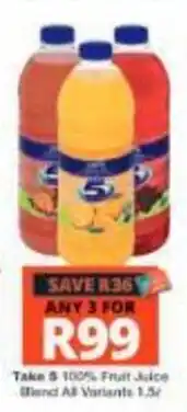 Checkers Hyper Take 5 100% Fruit Juice Blend All Variants offer