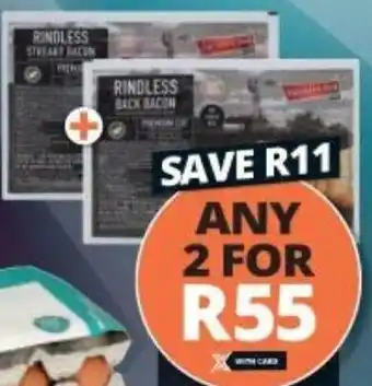 Checkers Farmer's Deli Rindless Back/Streaky Bacon 2 x 200g offer