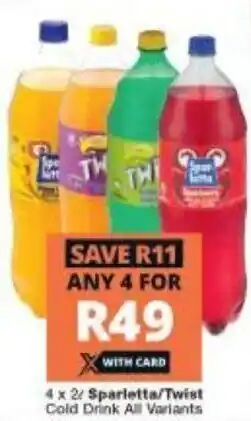 Checkers Sparletta/Twist Cold Drink 4 x 2L offer