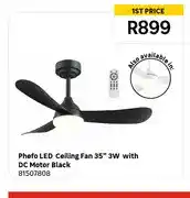 Leroy Merlin Phefo LED Ceiling Fan 35 3W with DC Motor Black offer