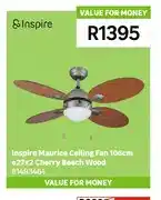 Leroy Merlin Inspire Maurice Ceiling Fan 106cm e27x2 Cherry Beech Wood offer