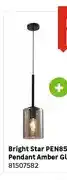 Leroy Merlin Bright Star PEN850/1 Metal Pendant Amber Glass + ST64 Amber Filament Bulb E27 6W offer