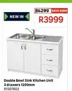Leroy Merlin Double Bowl Sink Kitchen Unit 3 drawers 1200mm offer