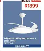 Leroy Merlin Bright Star Ceiling Fan LED 36W 4 Blade White offer