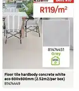 Leroy Merlin Floor tile hardbody concrete white eco 600x600mm (2.52m2/box) offer