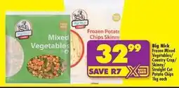 Shoprite Frozen - mixed vegetables / country crop / skinny straight cut potato chips offer