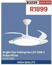 Leroy Merlin Bright star - ceiling fan led 36w 4 blade white offer
