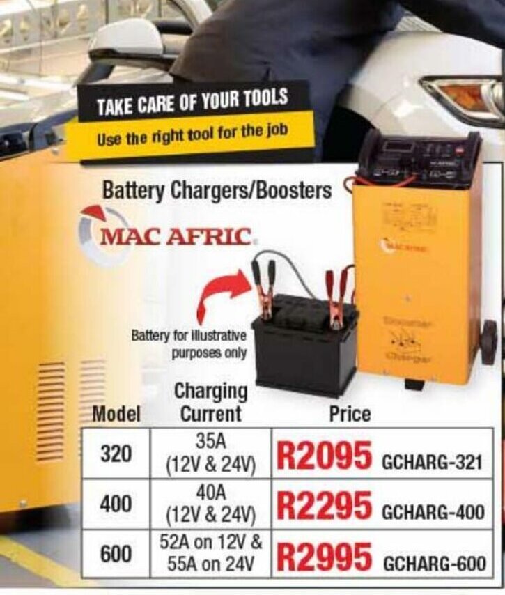 Mac Afric Battery Chargers/Boosters 35A 12V & 24V offer at Adendorff