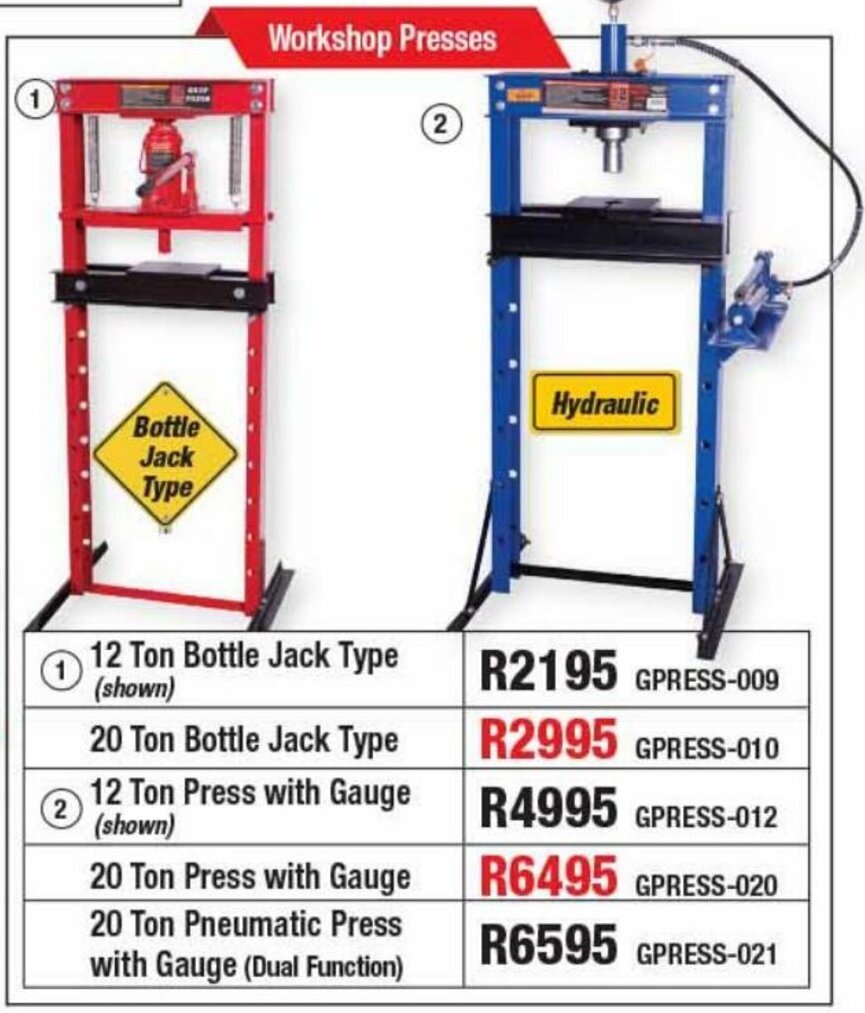 Presses 12 Ton Bottle Jack Type offer at Adendorff Machinery Mart
