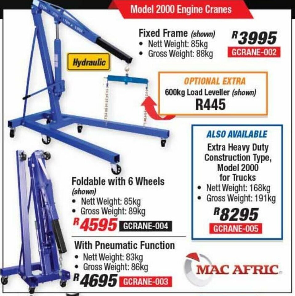 Fixed 2000 Engine Cranes Foldable with 6 Wheels 85kg offer at Adendorff
