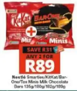 Checkers Nestlé Smarties/KitKat/Bar-One/Tox Minis Milk Chocolate Bars offer