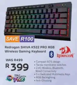 Computer Mania Redragon SHIVA K522 PRO RGB Wireless Gaming Keyboard offer