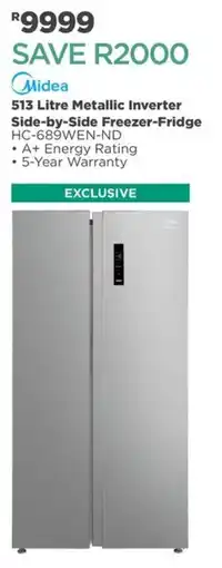 House & Home Midea 513 Litre Metallic Inverter Side-by-Side Freezer-Fridge offer