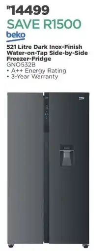 House & Home Beko 521 Litre Dark Inox-Finish Water-on-Tap Side-by-Side Freezer-Fridge offer