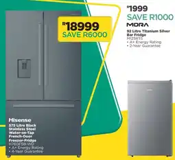 House & Home Hisense 575 Litre Black Stainless Steel Water-on-Tap French-Door Freezer-Fridge offer