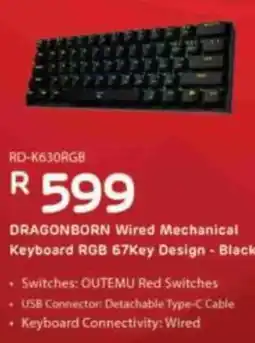 Computer Mania DRAGONBORN Wired Mechanical Keyboard RGB 67Key Design - Black offer
