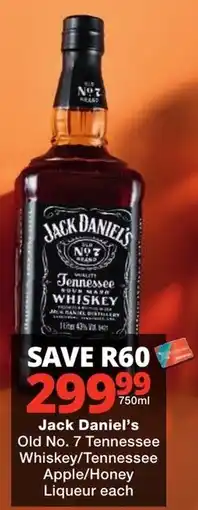 Checkers Liquor Shop Jack Daniel's Old No. 7 Tennessee Whiskey/Tennessee Apple/Honey Liqueur offer