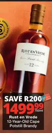 Checkers Liquor Shop Rust en Vrede 12-Year-Old Cape Potstill Brandy offer