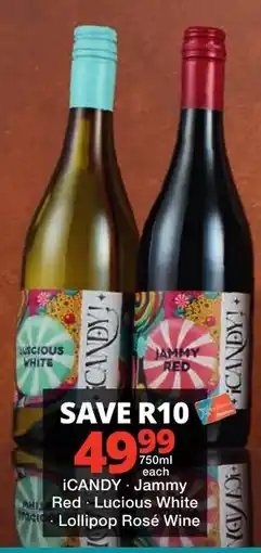 Checkers Liquor Shop iCANDY Jammy Red · Lucious White Lollipop Rosé Wine offer