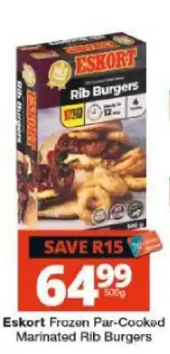 Checkers Hyper Eskort Frozen Par-Cooked Marinated Rib Burgers offer