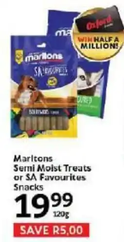Oxford Freshmarket Marltons Semi Moist Treats or SA Favourites Snacks offer