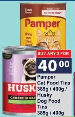 President Hyper Pamper Cat Food Tins / Husky Dog Food Tins offer