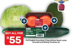 Pick n Pay Hypermarket PnP English Cucumber, Crisp Lettuce Head, Loose Avocado and Slicing Tomatoes 2s offer