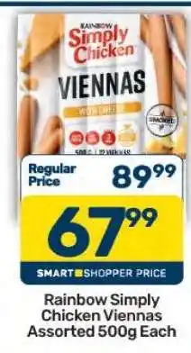 Rainbow Simply Chicken Viennas Assorted 500g Each