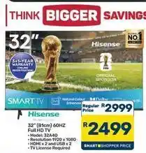 Pick n Pay Hypermarket Hisense - 32 (81cm) 60hz full hd tv offer
