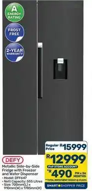 Pick n Pay Hypermarket Defy - metallic side-by-side fridge with freezer and water dispenser offer