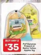 Pick n Pay Pnp bananas prepack or red or yellow apples 1kg offer