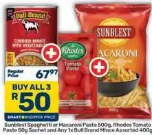 Pick n Pay Rhodes - spaghetti or macaroni pasta and curried mince offer