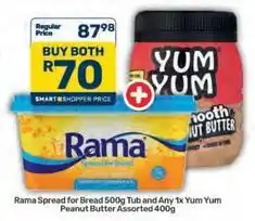 Pick n Pay Yum yum - spread for bread 500g tub and peanut butter assorted 400g offer